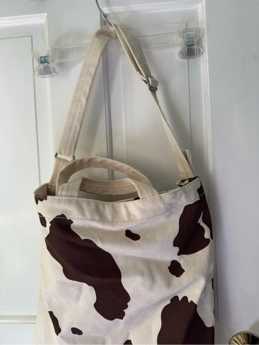 BAGGU Cow Print Canvas Tote in Cream and Brown